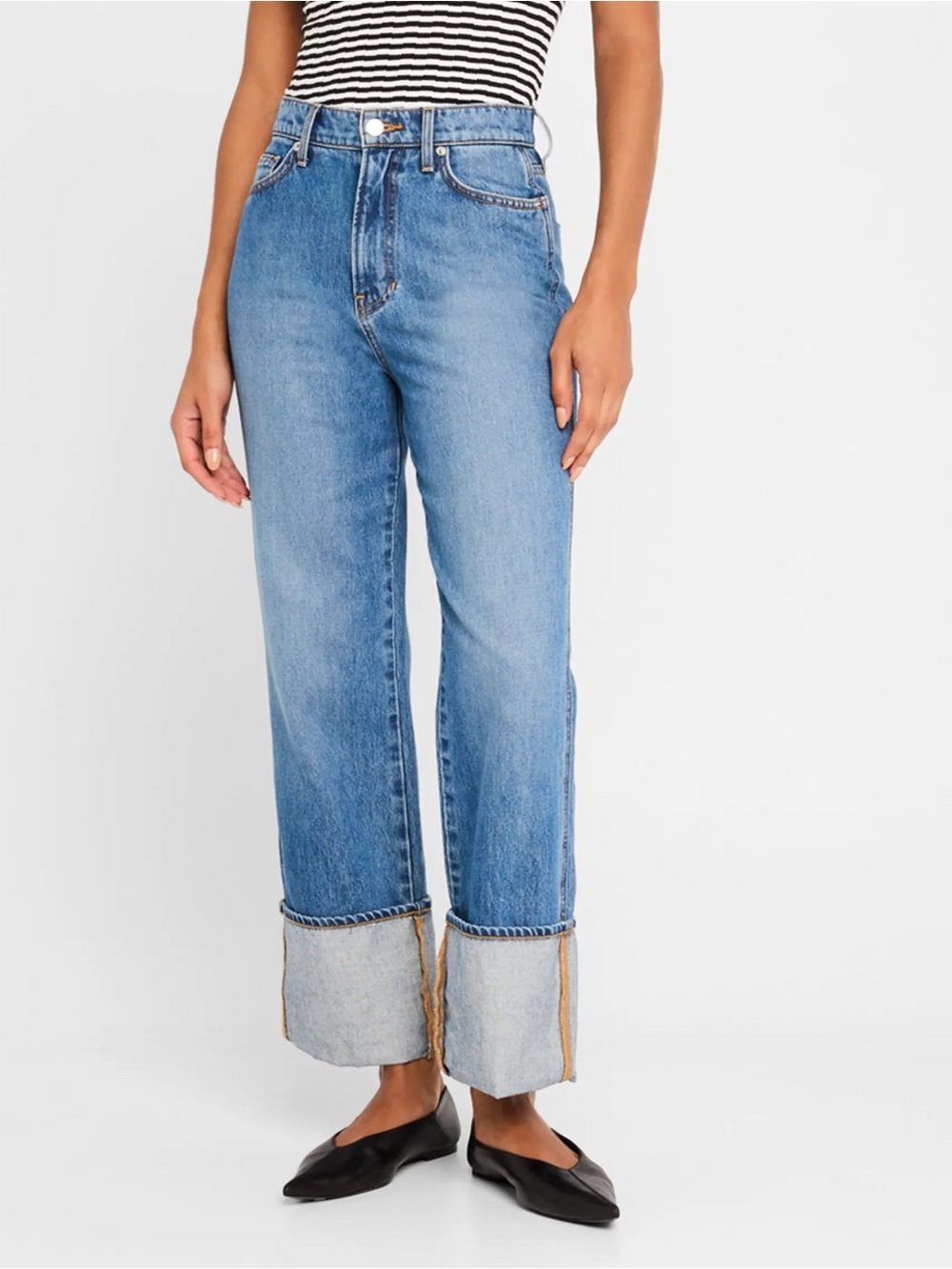 Veronica Beard Medium Blue Boyfriend Jeans with Wide Cuffs